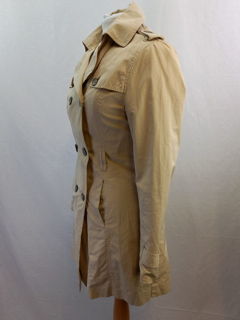 Crew Clothing Oatmeal Double Breasted Cotton Blend Coat - Size UK 10