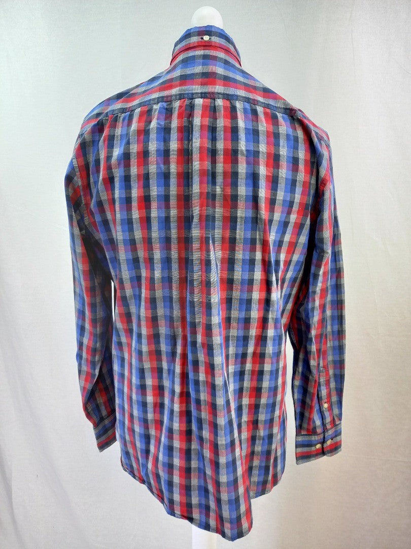 Tommy Hilfiger Golf Blue / Red Checkered Long Sleeve Shirt Mens - Size EU L