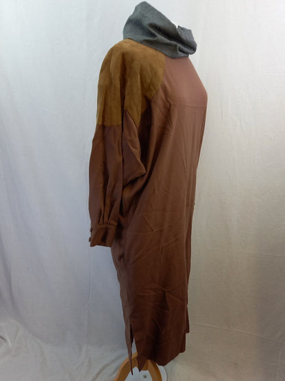 Caren Pfleger Brown Wool / Suede Asymmetrical Vintage 80s Dress - Size M