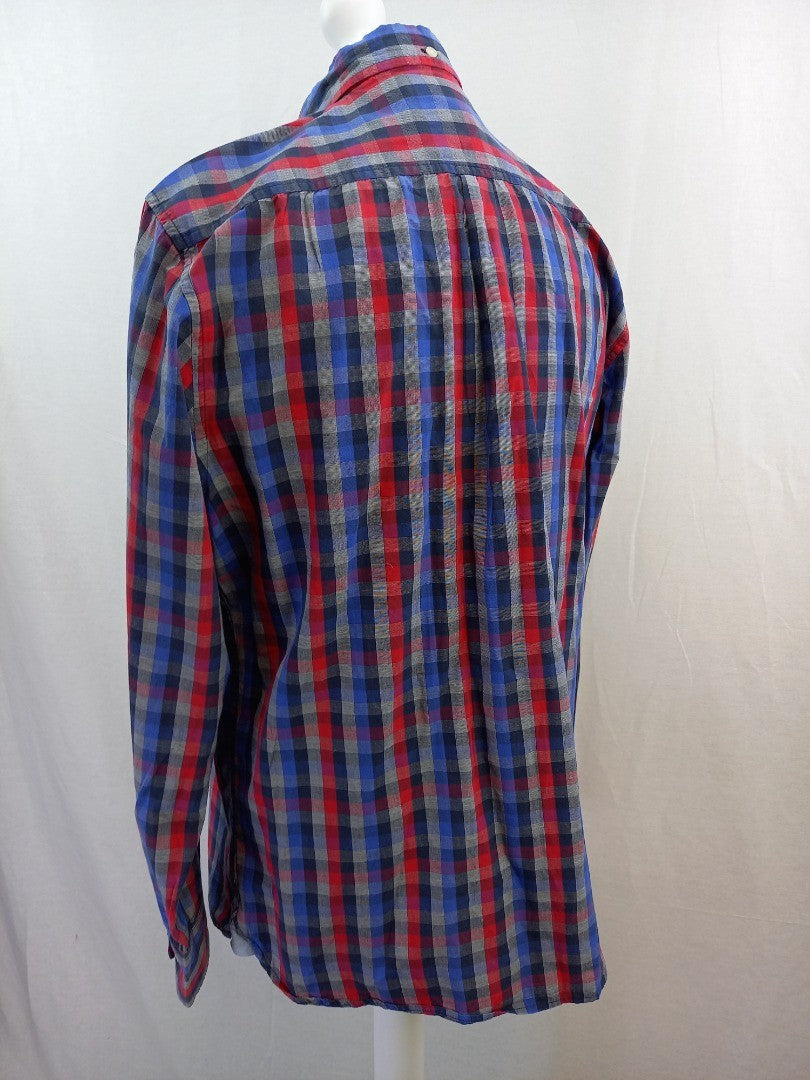 Tommy Hilfiger Golf Blue / Red Checkered Long Sleeve Shirt Mens - Size EU L