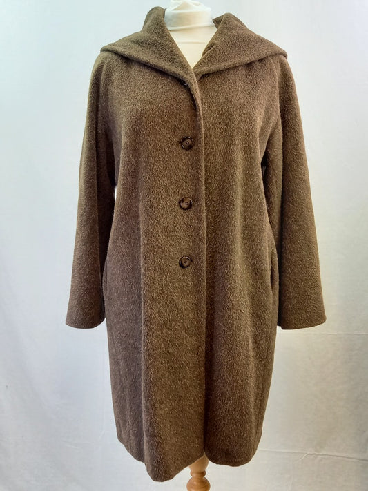 Next Brown Faux Fur Wool Alpaca Blend Hooded Winter Coat - Size UK 16