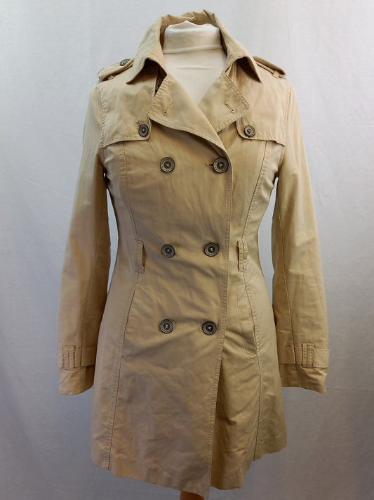 Crew Clothing Oatmeal Double Breasted Cotton Blend Coat - Size UK 10