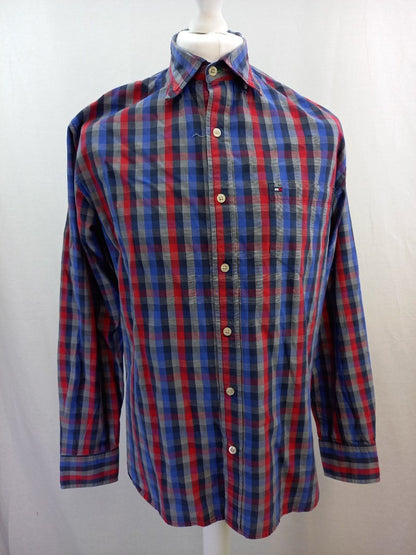 Tommy Hilfiger Golf Blue / Red Checkered Long Sleeve Shirt Mens - Size EU L