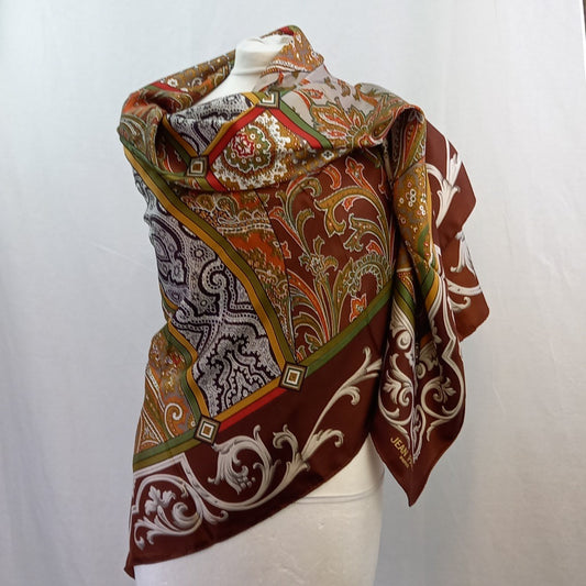 Jean Patou Brown Silk Scarf 53" sq