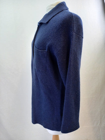 Chiaramente Italy Blue Cardigan Knitted Wool Blend Ladies - Size XL