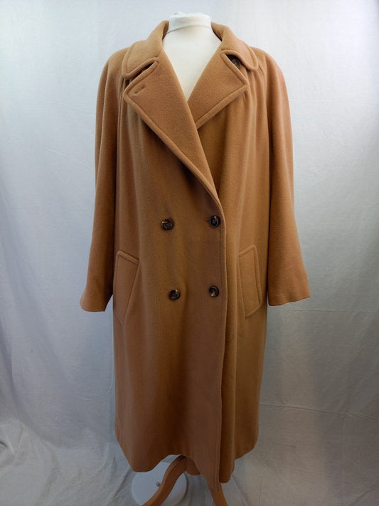 Miss Smith Oatmeal Wool Cashmere Blend Double Breasted Winter Coat - Size UK 22