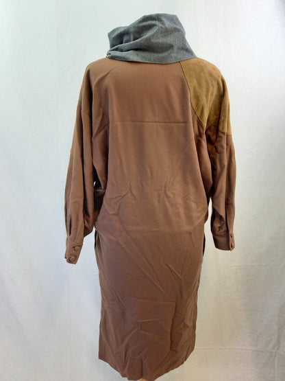 Caren Pfleger Brown Wool / Suede Asymmetrical Vintage 80s Dress - Size M