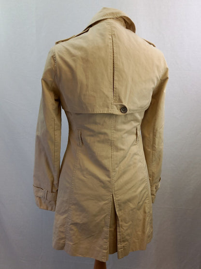 Crew Clothing Oatmeal Double Breasted Cotton Blend Coat - Size UK 10