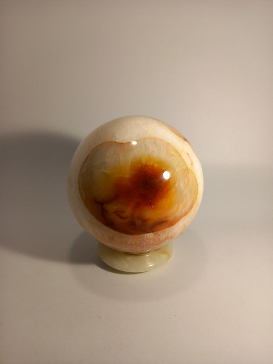 Carnelian Crystal Polished Sphere 5" Decor on Green Onyx Stand