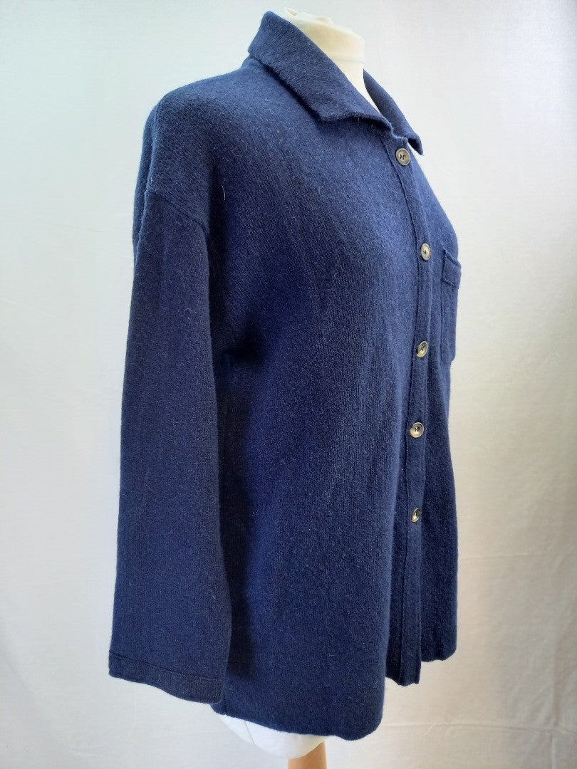 Chiaramente Italy Blue Cardigan Knitted Wool Blend Ladies - Size XL