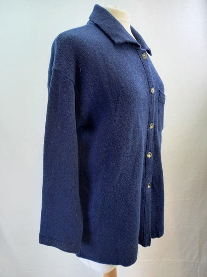 Chiaramente Italy Blue Cardigan Knitted Wool Blend Ladies - Size XL