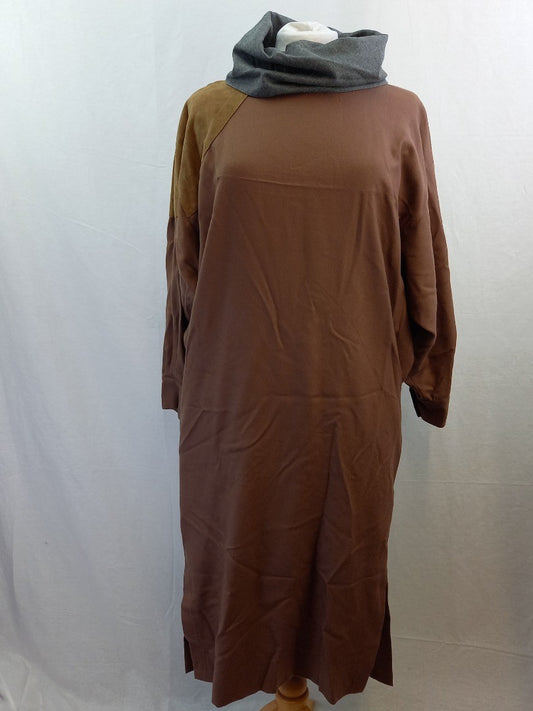 Caren Pfleger Brown Wool / Suede Asymmetrical Vintage 80s Dress - Size M