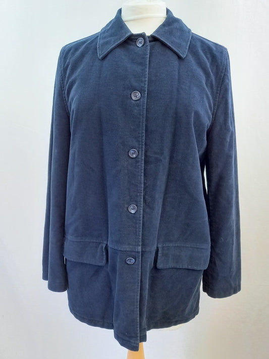 Boden Navy Blue Moleskin Cotton Button Down Jacket - Size UK 12