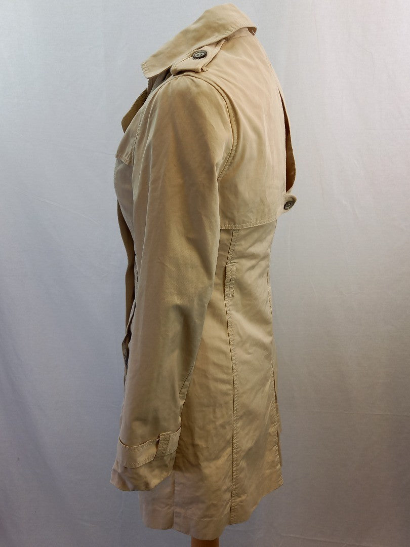 Crew Clothing Oatmeal Double Breasted Cotton Blend Coat - Size UK 10