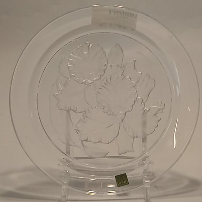 HOYA Crystal Decorative Plate -Clear Glass - Etched Daffodils' - 8" -T. Yamamoto