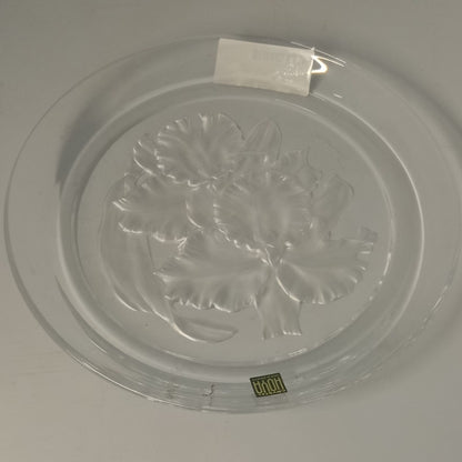 HOYA Crystal Decorative Plate -Clear Glass - Etched Daffodils' - 8" -T. Yamamoto