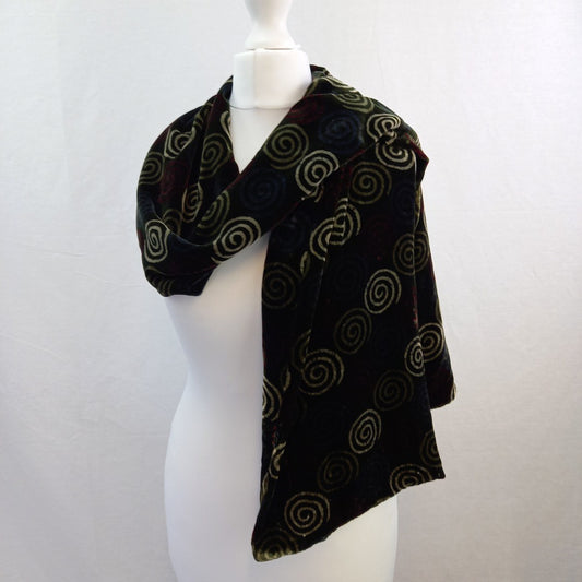 Neisha Crosland  Rayon/Silk Mix Scarf  - Dark Green with Coloured Circles