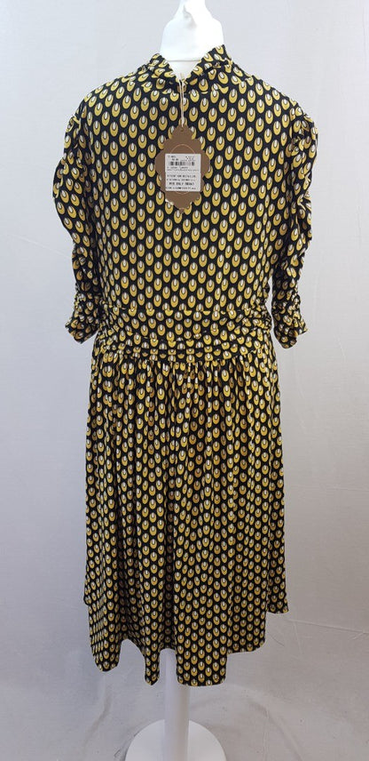 Joile Moi Black Yellow White Stretchy Knee Length Dress Size 14 Brand New