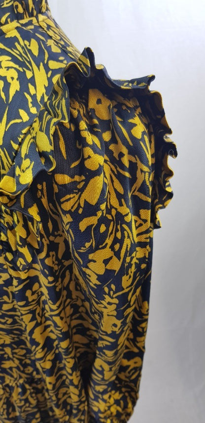 Oliver Bonas Yellow Black Stretchy Knee Length Dress Size 12 BNWT