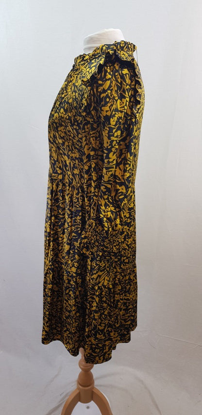 Oliver Bonas Yellow Black Stretchy Knee Length Dress Size 12 BNWT