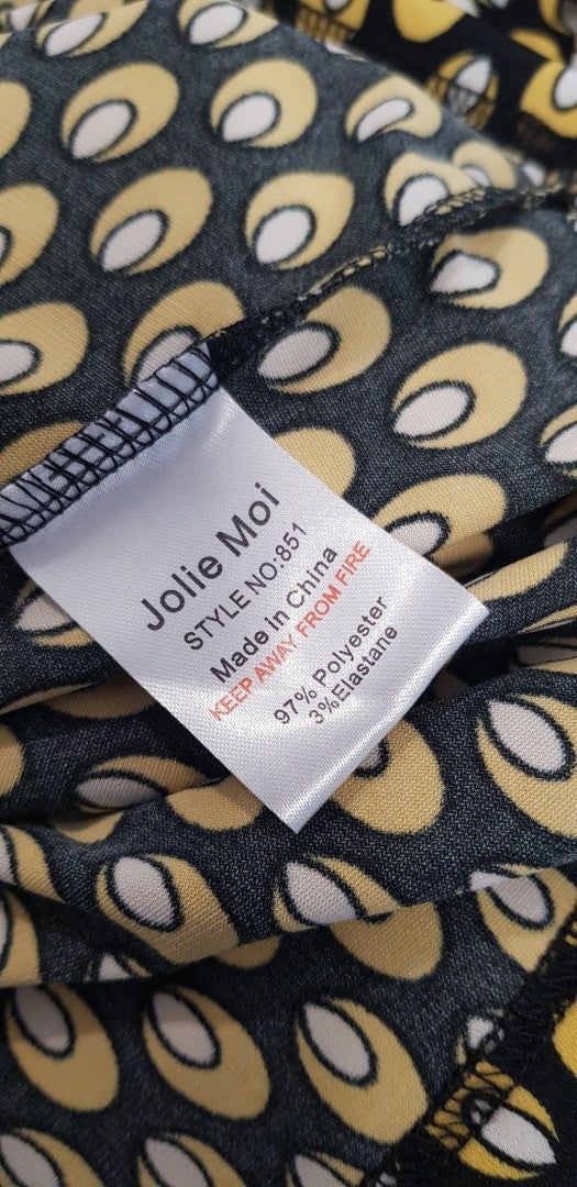 Joile Moi Black Yellow White Stretchy Knee Length Dress Size 14 Brand New