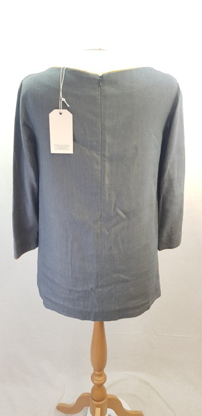 Toast Storm Cloud Blue Marled Linen Tunic Dress Pockets & Fully Lined Size 12 BNWT