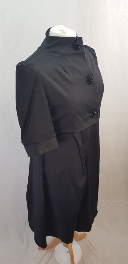 Malene Birger Black Satin Knee Length Coat Evening Size 8/10 Excellent Condition