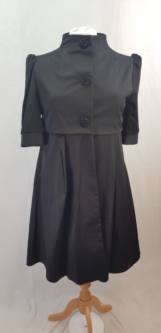 Malene Birger Black Satin Knee Length Coat Evening Size 8/10 Excellent Condition