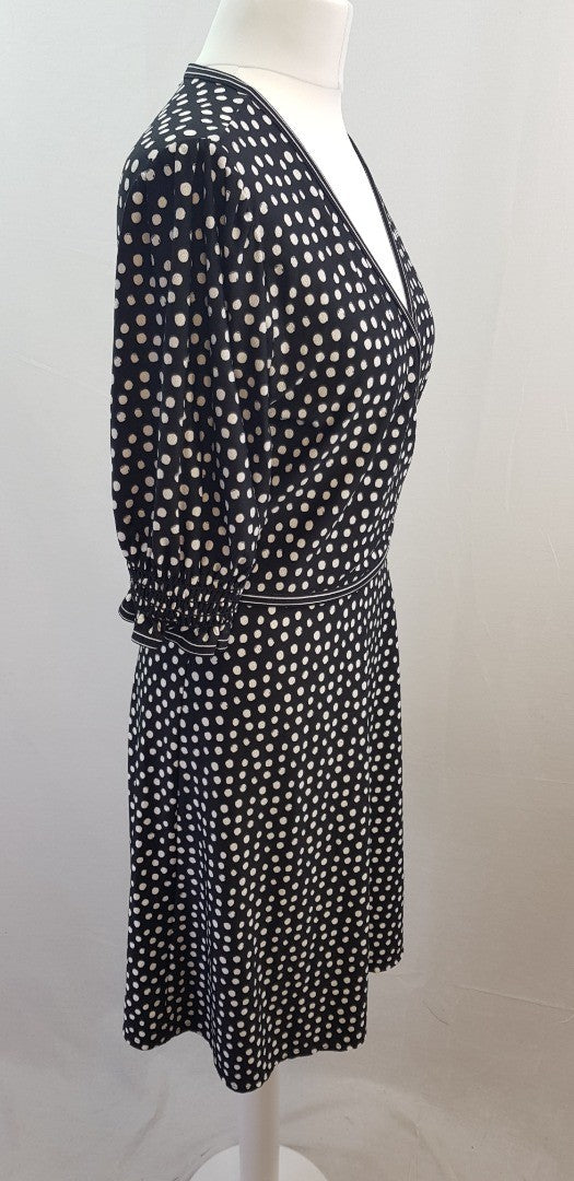 Max Studio Black White Spotty Stretchy Midi Dress Size M BNWT