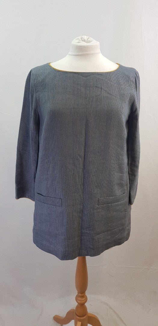 Toast Storm Cloud Blue Marled Linen Tunic Dress Pockets & Fully Lined Size 12 BNWT