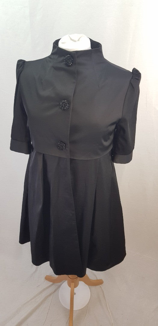 Malene Birger Black Satin Knee Length Coat Evening Size 8/10 Excellent Condition