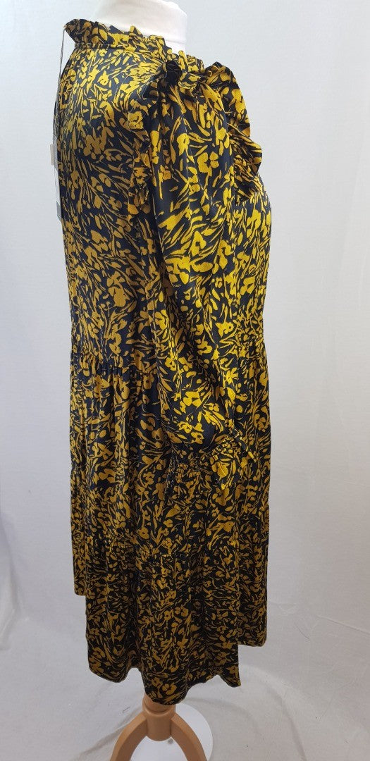 Oliver Bonas Yellow Black Stretchy Knee Length Dress Size 12 BNWT