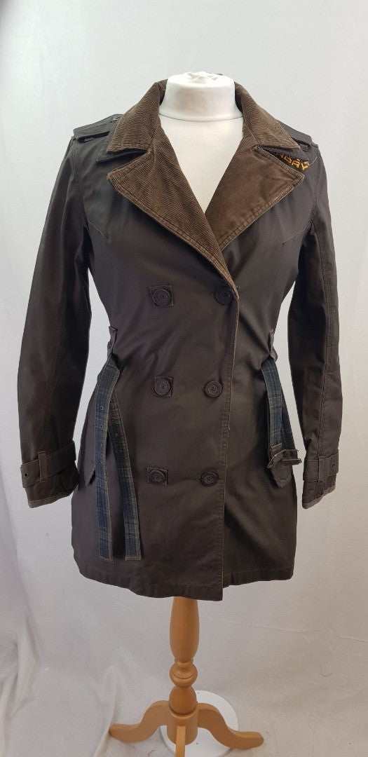 Superdry Brown Safari Mac Wax Coat Size M UK 10/12 VGC