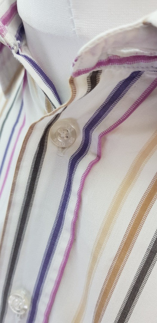 Daks White Pink Purple Cream Striped Shirt Cotton Size M VGC