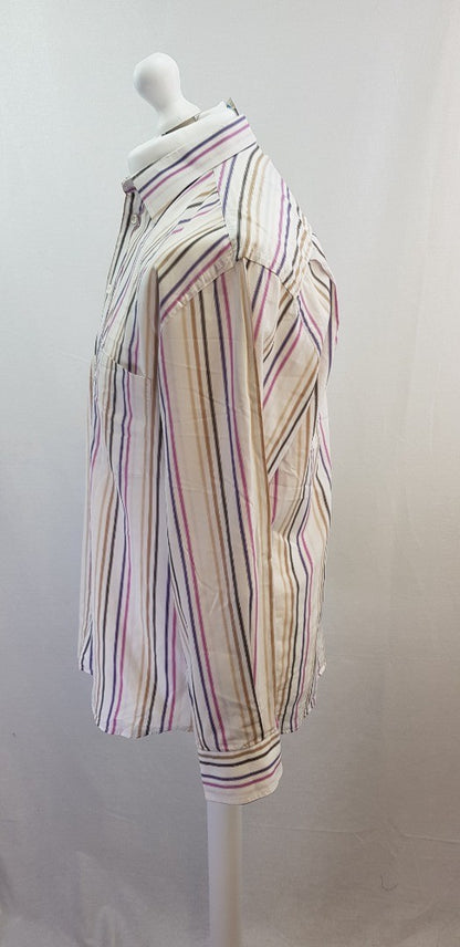 Daks White Pink Purple Cream Striped Shirt Cotton Size M VGC