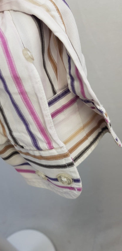 Daks White Pink Purple Cream Striped Shirt Cotton Size M VGC