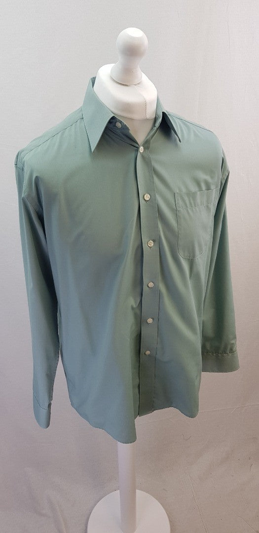 M&S Men's Light Aqua Green Long Sleeve ShirtSize 16" 41cm Vintage Excellent Condition