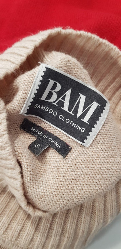 Bam Cream Red Wool Mix Jumper Size S VGC