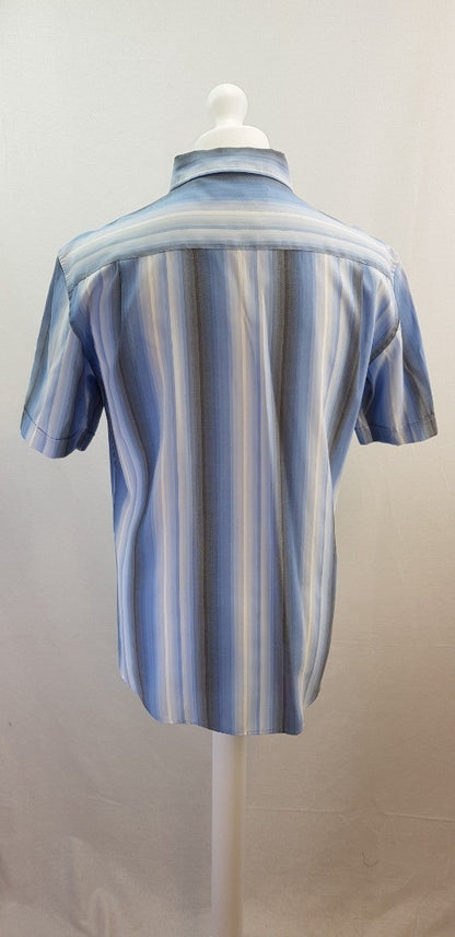 M&S Men's Blue Harbour Striped Blue Short Sleeve Shirt Size M Excellent Condition