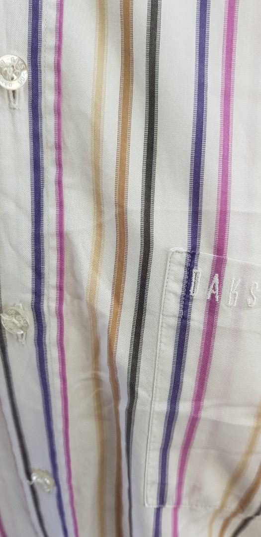 Daks White Pink Purple Cream Striped Shirt Cotton Size M VGC