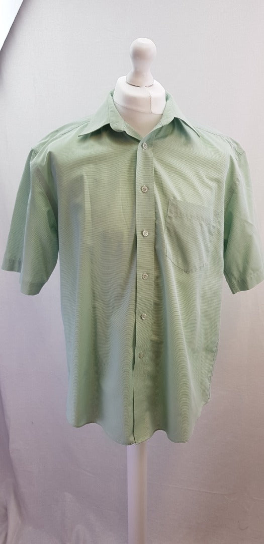 Debenhams Men's Green Short Sleeve Shirt Size 16" 41cm Vintage VGC