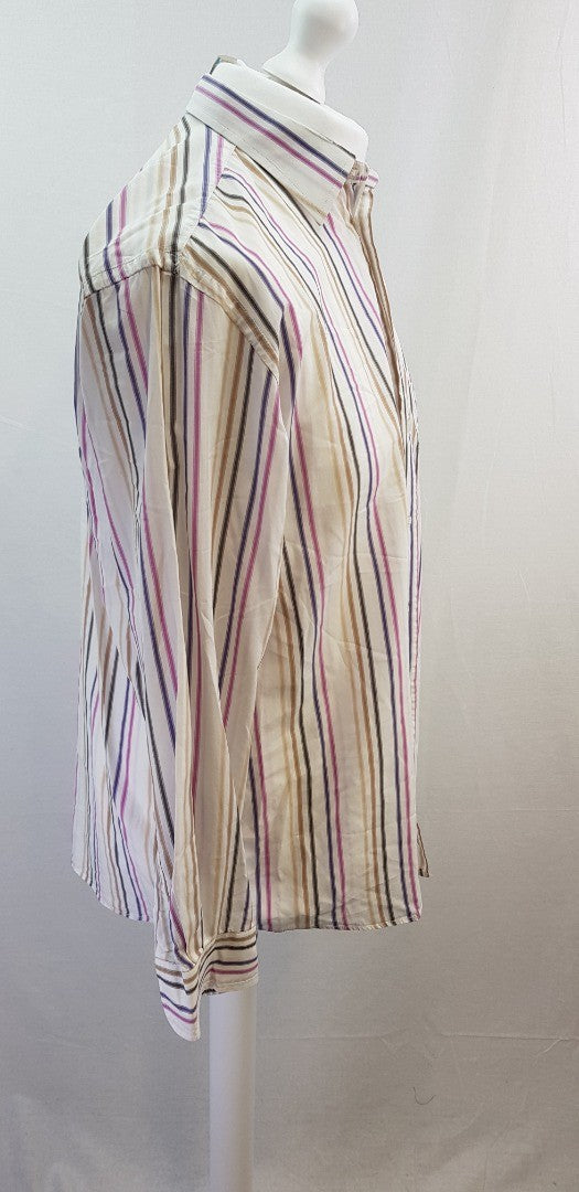 Daks White Pink Purple Cream Striped Shirt Cotton Size M VGC