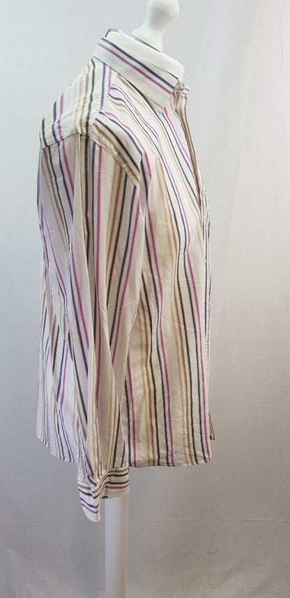 Daks White Pink Purple Cream Striped Shirt Cotton Size M VGC