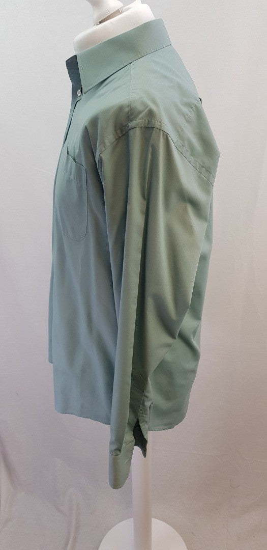 M&S Men's Light Aqua Green Long Sleeve ShirtSize 16" 41cm Vintage Excellent Condition