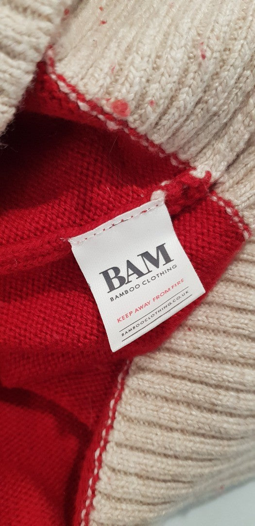 Bam Cream Red Wool Mix Jumper Size S VGC