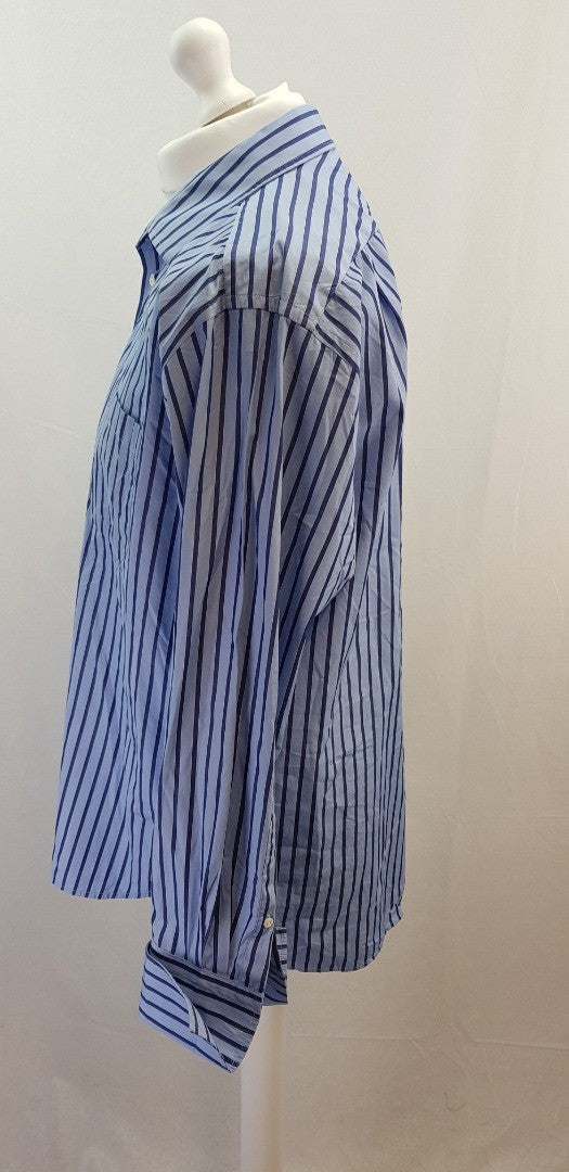 Seaward & Stearn Blue Striped Dress Shirt Size 17/43 Excellent Condition