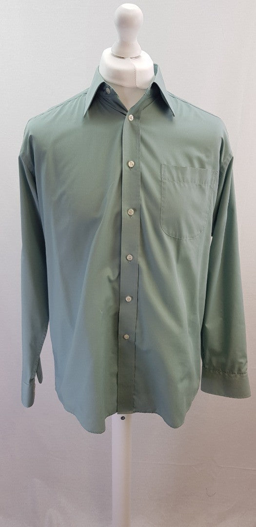 M&S Men's Light Aqua Green Long Sleeve ShirtSize 16" 41cm Vintage Excellent Condition