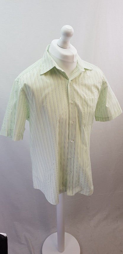 Jack Reid BHS Men's Mint Green Striped Short Sleeve Shirt Size 16/41 Excellent Condition