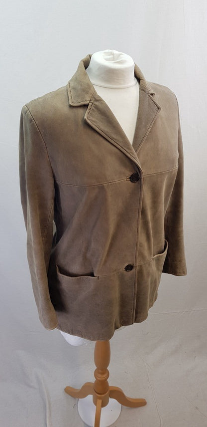 Paul Costelloe Real Nubuck Leather Jacket Brown Size 12 VGC