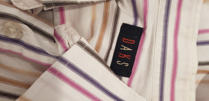 Daks White Pink Purple Cream Striped Shirt Cotton Size M VGC